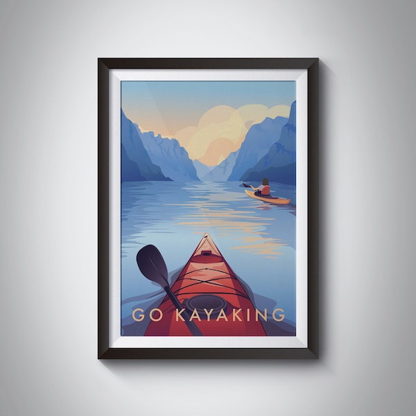 affiche kayak lac montagne